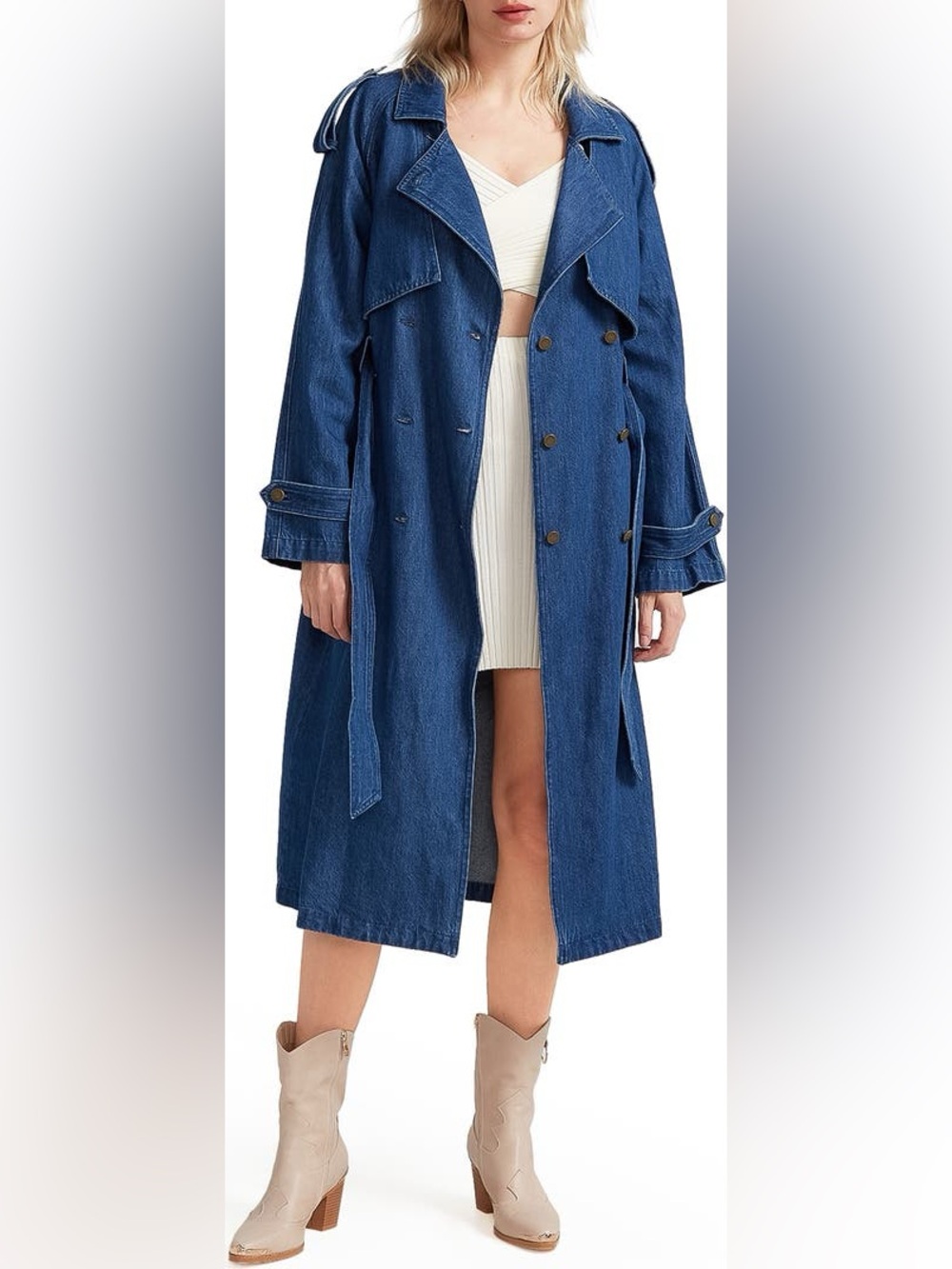 Belle and bloom Wild Skies Denim Trench Coat